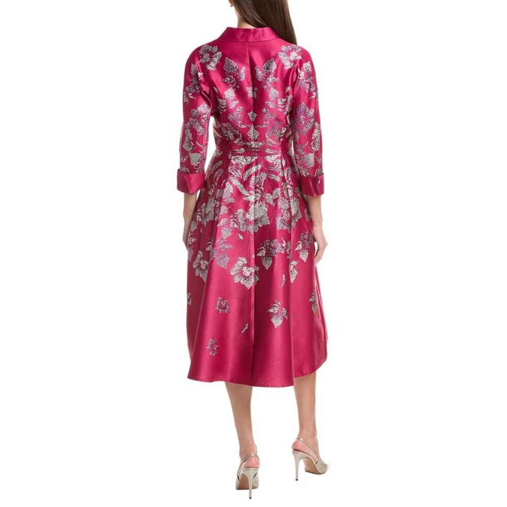 Teri Jon By Rickie Freeman Womens Metallic Jacquard Floral Shirtdress, Pink - Picture 2 of 3